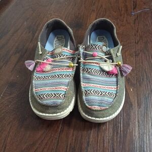 Hey Dude Kids' Brown and Pink Patterned Moccasins